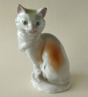 RÉGI SZÉP KÉZZEL FESTETT HOLLÓHÁZI PORCELÁN NAGY CICA FIGURA,SZOBOR