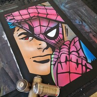 Mauro Simões aka FÜR - Pink Suit - We Spray (Pink Spider Man) - Original -62x104cm - Graffiti stilus