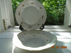 1 db mély+1 db lapos arany tollazott Zsolnay dombormintás,virágmintás tányér