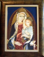 Markó Erzsébet "Madonna gyermekével" című festmény 40x60 cm+keret