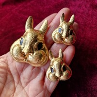 Set of very cute bunny brooch and earrings
