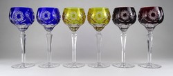 1R383 Beautiful Colorful Blue Yellow Burgundy Footed Crystal Glass Set of 6