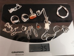 Ezüst ékszer csomag egybe..borostyan koves gyűrű stb...35 gramm.