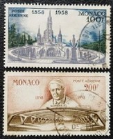 MON60-2p / Monaco 1958 Légiposta – Szűz Mária lourdes-i megjelenése bélyegsor pecsételt