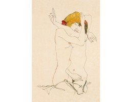 Ölelés (1913), Egon Schiele 42*28 cm vintage illusztráció reprodukciója, nyomat, plakát, poszter