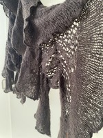 Mohair és gyapjú csipkés-fodros sál, olasz kötött