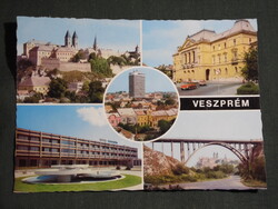 Képeslap,Veszprém,mozaik,Viadukt híd,tanácsháza,vár,szálló,tér,utca,városi látkép,részlet, 1976-