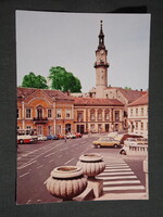 Képeslap,Veszprém,Vörös hadsereg tér,tűztorony,utca,autó,Ikarus busz látkép,részlet, 1979-