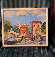 Bánfi József Velencei gondola festmény
