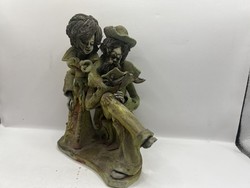 Caruso mester, olasz szobrász kerámiája, 18 x 13 cm-es, szignált. 7976
