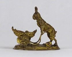 1S689 Antik kisméretű tűzaranyozott bécsi bronz húsvéti nyuszi szobor