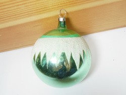 Retro üveg karácsonyfadísz gömb zöld színű