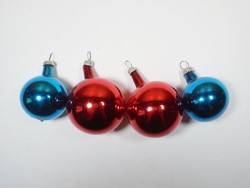 Retro üveg karácsonyfadísz gömb - 4 db - piros és kék színű