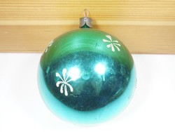 Retro üveg karácsonyfadísz gömb hópehely mintás, zöld, fehér