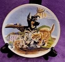 Macskás és kutyás porcelán tányér (L5196)
