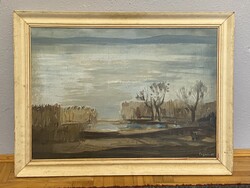 VÁGFALVI OTTÓ (1925-2015) BALATONI TÁJKÉP FESTMÉNY 70 X 50 CM + KERET