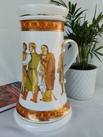 Hollóházi porcelán nagy sörös korsó magyar történelmi téma honfoglalás