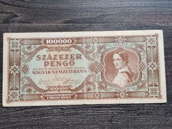Százezer pengő 1945 F alacsony sorszám 000756