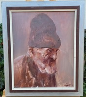 Fejér Csaba (1936 - 2002): "Kucsmás öreg" portré festmény
