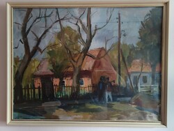Bod László (1920 - 2001) Utcán beszélgető emberek(?) (képcsarnokos festmény)