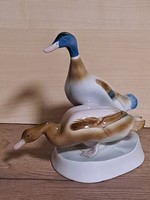 Zsolnay porcelán kacsapár, figura, dísztárgy