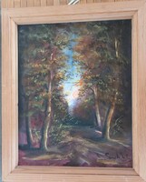 Szentmihályi jelzéssel - Erdei út –  jelzett festmény