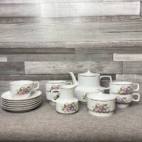 Hollóházi virágos porcelán teáskészlet