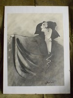 Ceruza rajz , kortárs kép , műalkotás , Larion Oscar sminkes , 25 x 33 cm + keret