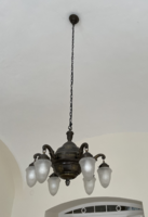 Antique Brass Chandelier with Six Arms and Flawless Shades