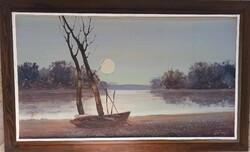 Wárkonyi Gyula  Tisza holtág -  olajfestmény