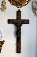 Tömör fa feszület, kereszt, fém korpusszal, 60 cm, nagyobb méret