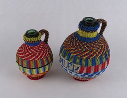 1T249 Vintage Pair of Artistic Woven Glass Bottles
