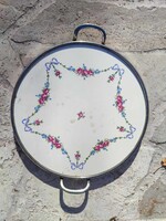 Antique metal tray with porcelain insert