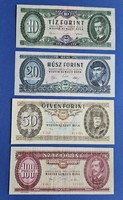 Kádár bankjegy sor 10/20/50/100 forintos EF
