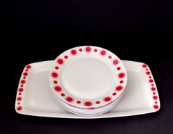 1+6 DB RETRO ALFÖLDI "CENTRUM VARIA" NAPOCSKÁS PORCELÁN SÜTIS,SZENDVICSES KÉSZLET