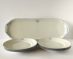RITKA,EGYEDI HERENDI " PA "MONOGRAMOS PORCELÁN SÜTIS,SZENDVICSES KÉSZLET