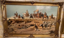 Honfoglalás című olajfestmény kerettel együtt