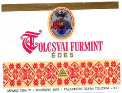 Boros címke: Tolcsvai Furmint.