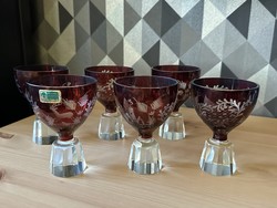 Lausitzer Glass kézzel csiszolt bíborvörös kristály pohár készlet
