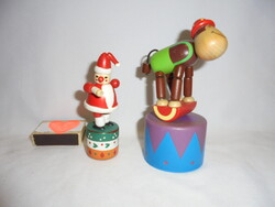 Mozgatható "gumi rugós" télapó és cirkuszi bohóc figura fából - együtt