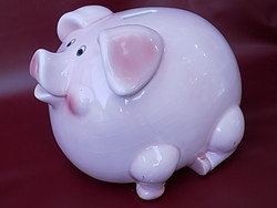 Rózsaszín, nagyméretű, mázas ,szerencse malac ,persely