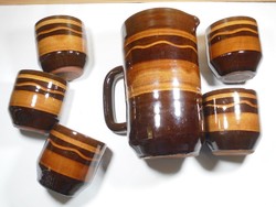 Retro kerámia pohár kancsó készlet - kiöntő, 5 db pohár