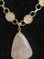 Old Silver Necklace with Goldsmith's Mark, Rose Quartz Stones