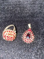 Eladó régi ezüst ékszer szett gránát köves