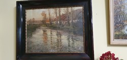 Frits Thaulow (Norwegian, 1847-1906) 28 Cottages Along a River, Normandy lenyomat