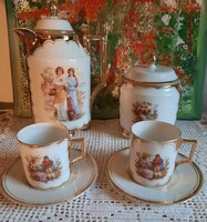 Victoria Austria porcelán 2 személyes kávés szett, gömb lábakkal törés, repedés mentes.