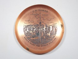 Régi vörösréz hamutál, hamus hamutartó tál tálka - C. N. Tower Toronto Canada turista emlék szuvenír