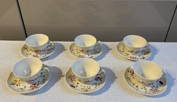Zsolnay porcelán pillangó mintás gyárilag aranyozás nélkül készült kávéskészlet