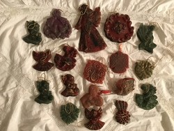 KARÁCSONYFADÍSZ - 18 db - VIASZ - MUZEÁLIS - 11 x 7 cm - 6 x 3,5 cm - ANTIK - SZÉP ÁLLAPOT