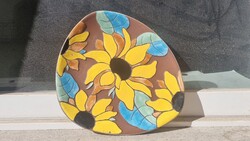 Kelet-német, napraforgós kerámia falitányér